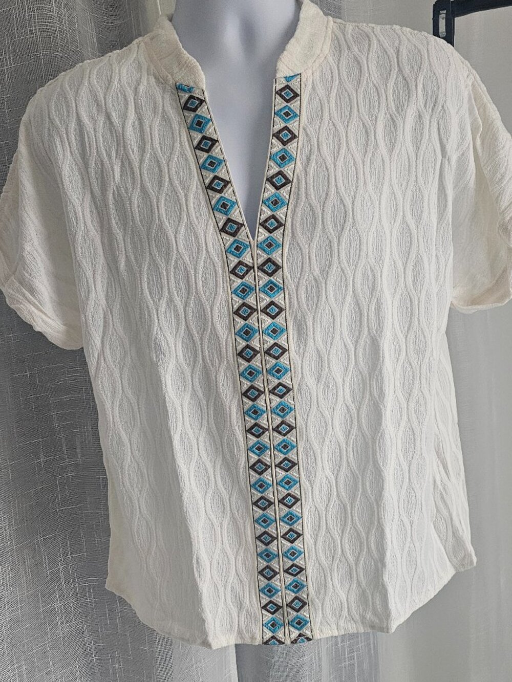Shein Men Notched Collar Summer Casual Short Sleeve Shirt Cream Size L NEW